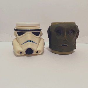 Vintage C-3PO and Storm Trooper Star Wars Mugs Plastic 3.5" Applause 1997
